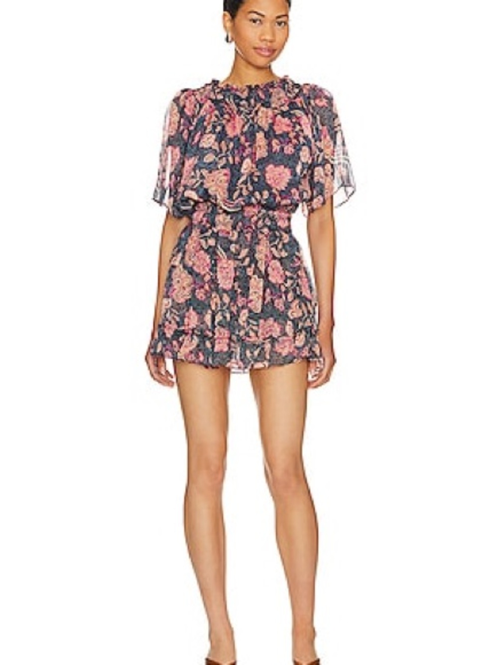Misa Los Angeles Navy Mini Dress with Pink Floral Print